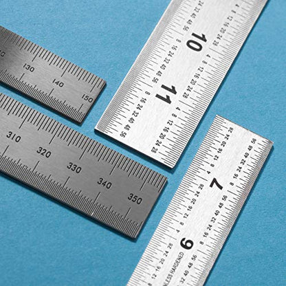 Mr. Pen- Machinist Ruler, 4 Pack, (6, 8, 12, 14 Inch) | Stainless Steel Metric & Imperial, Precision Measuring Tool, 1/64", 1/32", 0.5 mm Graduation for Engineering, Carpentry - style: 6, 8, 12, 14 inch