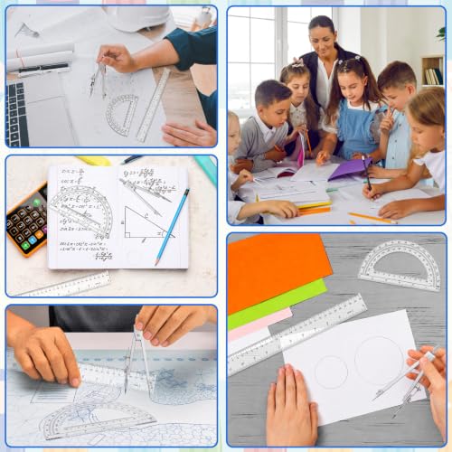 Coopay 3 Pcs Plastic 12 Inch Ruler, Clear Protractor and Compasses Set | Clear Ruler, Protractor and Compass set, Geometry, Durable, Drawing, Measuring, Math, Art, Classroom, School, Student - size: 3 Pcs set