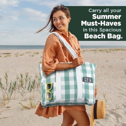 Folkulture Beach Tote Bags For Women, Beach Must Haves 2026-18x15 Inch | Waterproof,Sandproof, Large Tote Bags for Women, Swimming Pool, Beach Essentials, Simple Modern Pool Bag, Bolsos Para Mujeres - color: Forest Green - Checkered