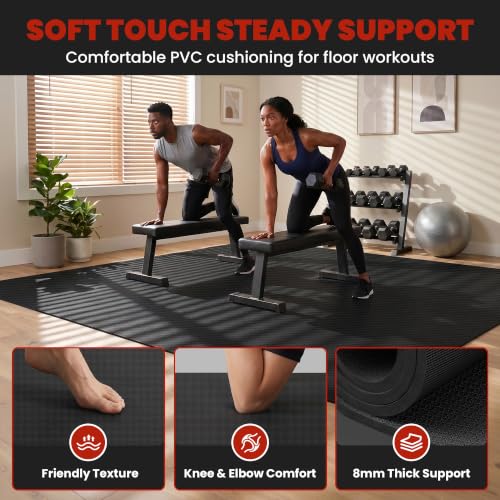 THAILE Large Exercise Mat, 7'x5'/6'x4'/8'x6'/10'x6', 8mm PVC Workout Mat - size: 8x6
