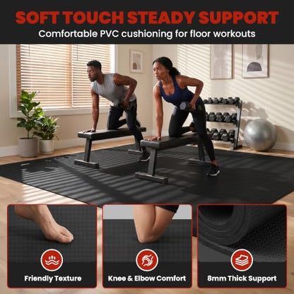 THAILE Large Exercise Mat, 7'x5'/6'x4'/8'x6'/10'x6', 8mm PVC Workout Mat - size: 8x6
