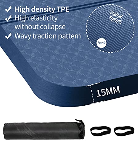 nuveti Large Exercise Mat - 15mm/20mm/30mm Thick Yoga Mat | Workout Mat for Fitness, Yoga, Pilates, Stretching & Floor Exercises for Women & Men with Free Carrying Bag - color: DarkBlue, size: 183X80X15MM