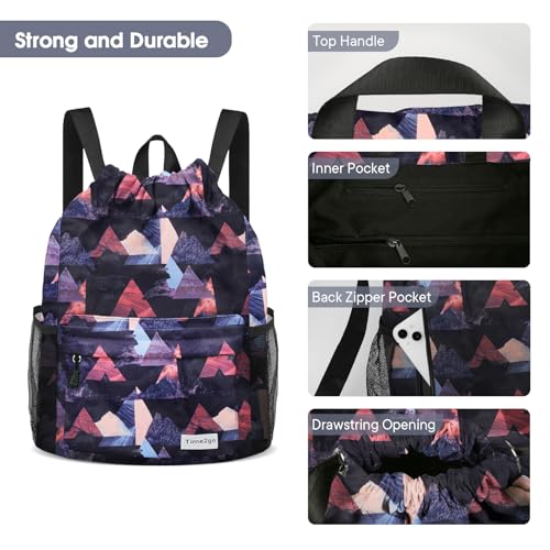 Waterproof Drawstring Backpack Sports Gym Sackpack with Mesh Pockets Water-Resistant String Cinch Beach Bag for Men Women - color: Print - Mount
