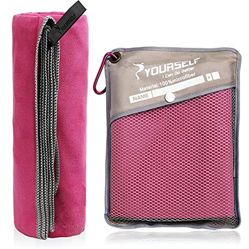 SYOURSELF 2 Pack Microfiber Camping Towel, Quick Dry Towel, Soft Absorbent Compact Travel Gym Workout Sweat Towel for Beach Yoga Swim Travel Camping Hiking Backpack Essentials (S:32"x16") - color: Hot Pink, size: S:32.00" x 16.00"(2pcs)