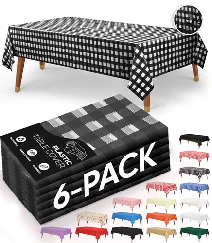 Utopia Kitchen Plastic Table Cloth Disposable [Black Check, 6 Pack] | Rectangle Tablecloth Waterproof Stain Resistant Party Table Cover - color: Black Check, size: 54X108 Inch - 6PC