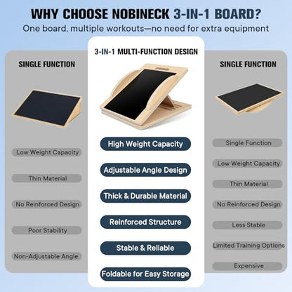 Versatile Wooden Slant Board, Convertible to Balance & Pilates Board, Adjustable Angles, Includes Full Pilates Kit, Supports Up to 360lbs, Calf Stretch, Squats, Knee, Ankle, Heel & Leg Training
