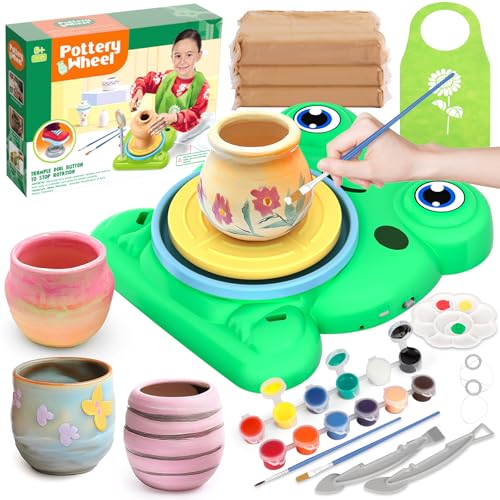 Aujazyble Pottery Wheel for Kids - Complete Pottery Painting Crafts Kit Toy | Arts and Crafts for Kids Ages 8-12 with 3 Pack Clay Art Supplies Toys for Girls Boy Birthday Gift for 6 7 8 9 10 11 12+ - color: Green