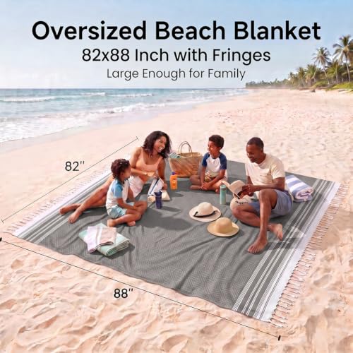 Yongoes Turkish Beach Towel Blanket Oversized 82x88 Black Boho - color: Black, size: Extra Large 82"x88"（208x224cm）
