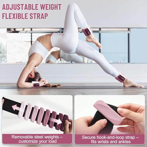 Ankle Wrist Weights for Women 2lbs/4lbs Pairs Adjustable Silicone Weights - color: Gradient Rose Mauve, size: 4 lbs Pair (2 lb Each)
