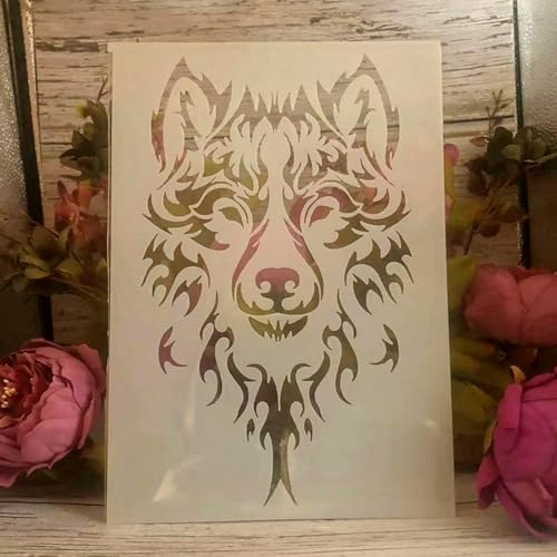 TIAMECH A4 Reusable Wild Wolf Stencil for Painting | Tribal Styled Wolf Layering Template, DIY Wall Art, Wood Furniture, Scrapbook & Crafts (8.3x11.7inch) - style: Wild Wolf