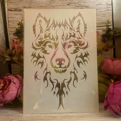 TIAMECH A4 Reusable Wild Wolf Stencil for Painting | Tribal Styled Wolf Layering Template, DIY Wall Art, Wood Furniture, Scrapbook & Crafts (8.3x11.7inch) - style: Wild Wolf