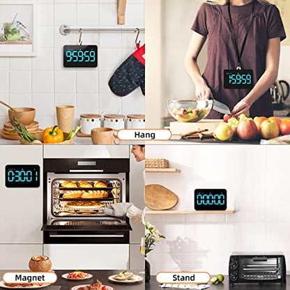 Samshow Rechargeable Digital Kitchen Timer, Ice Blue, 5 Inch | Countdown/Up, 3 Adjustable Brightness, 4 Adjustable Volume , 5" LED Display, Magnetic, For Classroom/Office/Home/Work/Game - color: Blue