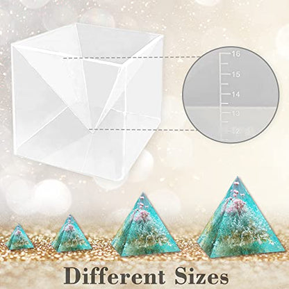 RESINWORLD Super Large Clear Silicone Pyramid Molds for Resin, 2Pcs Inner Pyramid Silicone Molds + 1Pcs Plastic Frame, Shiny Resin Mold for Chakra Orgonite Orgone DIY