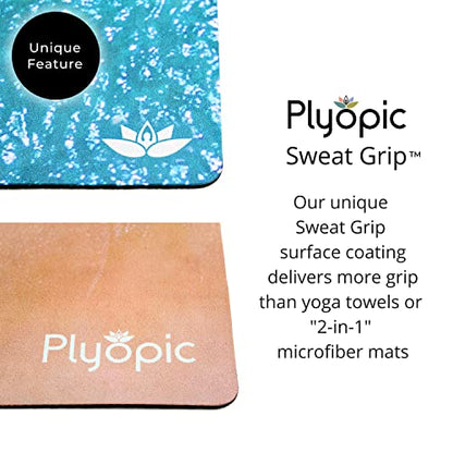Plyopic All In One Yoga Mat | Luxury Sweat-Grip Mat/Towel Combo | Ideal for Yoga, Hot Yoga, Bikram, Pilates, Workout & Exercise | Eco-Friendly Natural Rubber - color: Beach
