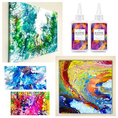 Silicone Pouring Oil 7oz, 100% Silicone, Odorless, Dramatic Cell Activator | Non-Toxic, Compatible with Acrylics, Watercolor, Canva, Wood, Craft, Medium. High Flow Artist DIY Set for Paint Creation.