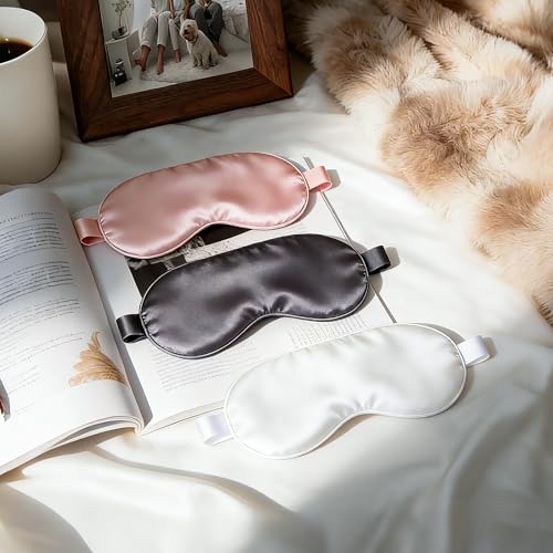 100% Mulberry Silk Sleep Mask with Eye Steam Pocket and Velvet Elastic Band, Luxury 22mm Silk Eye Mask for Nap Sleeping Relaxation and Traveling, Gift Package, Pearl White - color: White