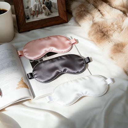 100% Mulberry Silk Sleep Mask with Eye Steam Pocket and Velvet Elastic Band, Luxury 22mm Silk Eye Mask for Nap Sleeping Relaxation and Traveling, Gift Package, Pearl White - color: White