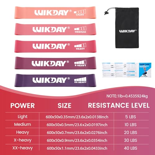 WIKDAY Resistance Bands for Working Out Exercise Loop Bands Workout Bands Set for Men Women Body Stretching, Crossfit Training, Home Workout, Physical Therapy, Booty Legs, Set of 5 - color: Pink Purple
