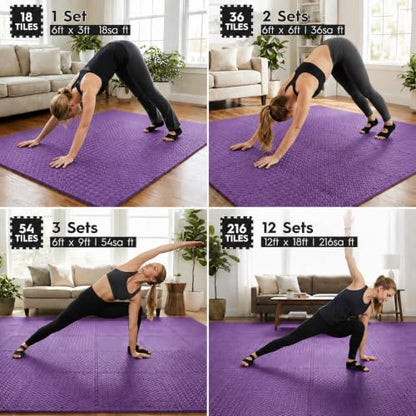 18 Pcs EVA Foam Floor Tiles, Puzzle Exercise Mat Set for Gym - color: Purple