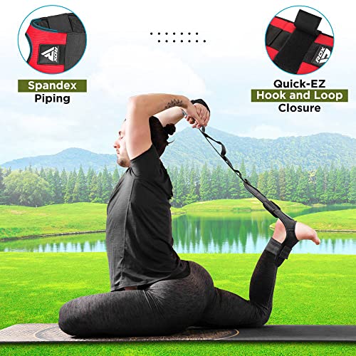 RDX Yoga Stretching Strap, Ankle Ligament Stretcher Belt with Loops Ligament Stretch Band, Fitness Leg Stretcher for Plantar Fasciitis, Foot Stretch Assist for Hamstring, Flexibility Exercise - color: Red