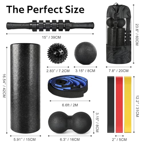 7 in1 Foam Roller Set for Deep Tissue Muscle Massager - Back Roller - color: Black