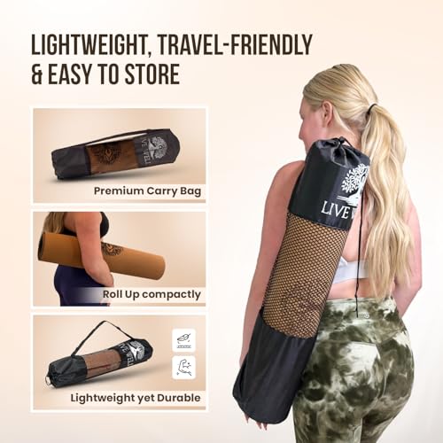 MHW - LIVE WELL Cork Yoga Exercise Mat | Natural Resists Sweat & Odors | Non-Slip TPE Yoga Mat | Extra Comfort for Hot Yoga, Pilates, and Workouts | 6mm Thick, Eco-Friendly
