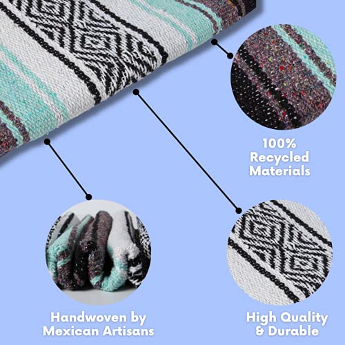 El Paso Designs Mexican Yoga Blanket – Colorful Falsa Serape Throw for Yoga, Beach, Picnic, Saddle, or Home Décor – Soft Woven Boho Blanket (Cool Mint & Gray) - color: Cool Mint & Gray