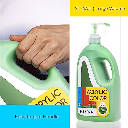 MEEDEN Green Acrylic Paint with Pump Lid, 1/2 Gallon (2L /67.6 oz.) Soft Body Non-Toxic Rich Pigment Color, Perfect for Art Class, Wall Painting, Painting Party & Creative DIY - color: Pale Green