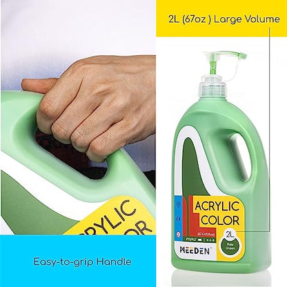 MEEDEN Green Acrylic Paint with Pump Lid, 1/2 Gallon (2L /67.6 oz.) Soft Body Non-Toxic Rich Pigment Color, Perfect for Art Class, Wall Painting, Painting Party & Creative DIY - color: Pale Green