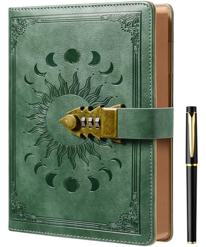 ZXHQ Lock Diary with Pen, A5 Ruled 240 Pages PU Leather Journal with Lock, Refillable Hardcover journals for Writing Personal Planner Organizer for Men and Women, Size A5(8.5 × 5.9 Inch) Sage Green - color: Sage Green