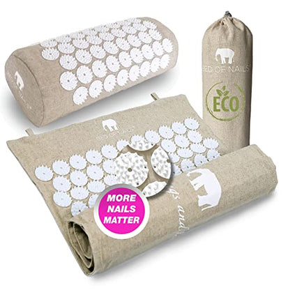 Bed of Nails The Comfortable ECO Acupressure Travel Mat and Pillow Acupressure Set - Premium Acupuncture Mat for Back Pain Relief, Increased Energy, Relaxation, Carry Bag
