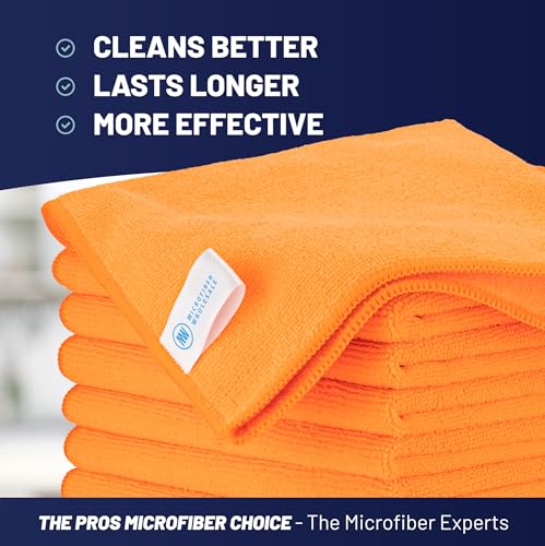 MW PRO Microfiber Cleaning Cloths Orange (12 Pack, 12x12) - Commercial Janitorial Towels & Lint Free Rags - Heavy Duty for Auto Detailing, Glass Windows, Housekeeping & Screens - Washable 300+ Times - color: Orange, size: 12 Count (Pack of 1)