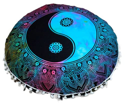 ICC Large seat Floor Cushion Cover Chair Ottoman Cover Pouf Pillow Meditation Floor Cushion Covers for Adults Seating pouffe Ottoman Throw Covers Craft Room Furniture Sitting Cover YIn Yang 32" Round - size: 32" x 32" (Pack of 1), style: YIn YAng