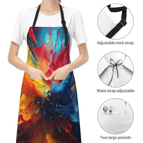 Artist Painting Apron with 2 Pockets Painters Art Aprons Gifts for Women Men - color: Colorful Paint Splatter Art