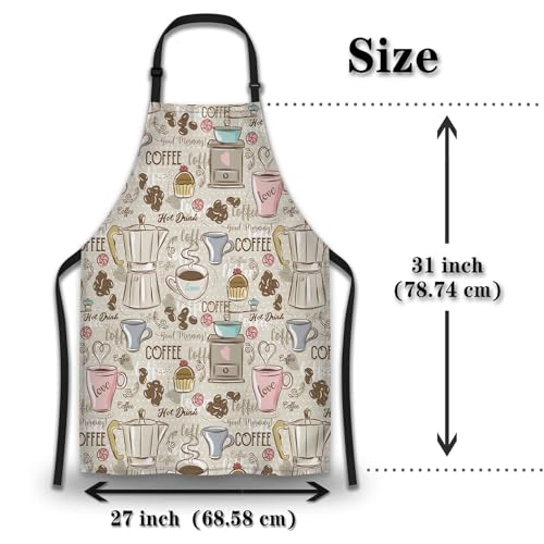 Retro Apron for Women Coffee Set Patterns Mans Aprons for Grilling for Kitchen Cooking Restaurant BBQ Painting Crafting Gardening 27” (W) x 31” (H), Waterproof Aprons - color: Coffee Set Patterns