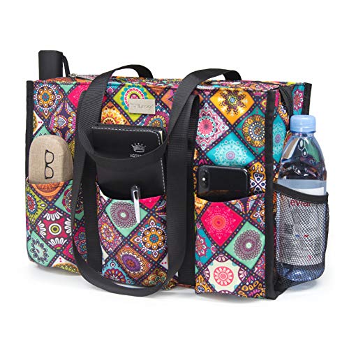 TOPDesign Utility Water Resistant Tote Bag with 13 Pockets, Zipper Closure - color: Yoga, size: Medium