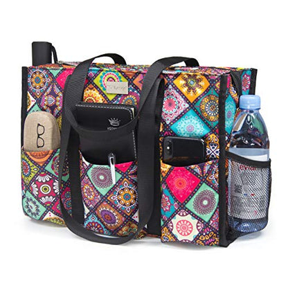 TOPDesign Utility Water Resistant Tote Bag with 13 Pockets, Zipper Closure - color: Yoga, size: Medium
