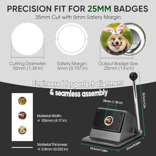 1.38''/35mm Paper Button Cutter for Making 1''/25mm Badges | Round Metal Graphic Die Cutter for DIY Badges Crafts Keychains Cardstock Photo Paper - size: 35mm Graphic Cutter