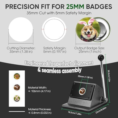 1.38''/35mm Paper Button Cutter for Making 1''/25mm Badges | Round Metal Graphic Die Cutter for DIY Badges Crafts Keychains Cardstock Photo Paper - size: 35mm Graphic Cutter