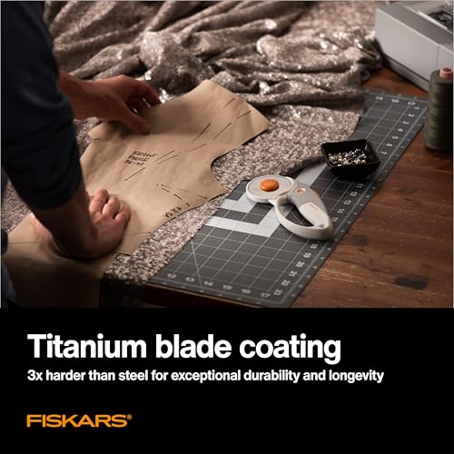 Fiskars 60mm Loop Titanium SoftGrip Rotary Cutter for Fabric & Sewing | Ergonomic Loop Handle Improves Control, Cuts Thick Materials, Easy and Safe Blade Changes, Sewing & Quilting Tools