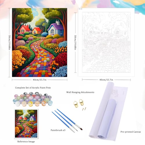 Natuyalo Paint by Numbers Kit for Adults Beginners, 16" Wx20 L Canvas Pictures Painting Acrylic Paintwork with 3 Pcs Paintbrushes, Colorful Town Landscape - color: ART-05