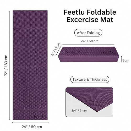 Foldable Yoga Exercise Mat, 6mm/8mm/10mm/12mm Thickness, 72 x 24 Inch - Lightweight, Anti-Slip, and Easy to Store for Yoga, Pilates, Home Workouts, and Floor Exercises - color: 다크 퍼플, size: 24" x 72" x 1/4"