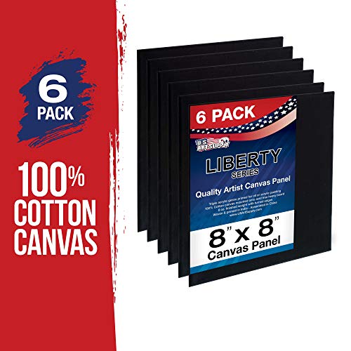 U.S. Art Supply 8 X 8 Inch Black Art Canvas Board Panels 6 Pack - 8 Ounce Heavyweight Cotton Acid Free Canvases for Painting Acrylics and Watercolor (1 Case of 6 Single Canvas Painting Panels) - size: 8" x 8"