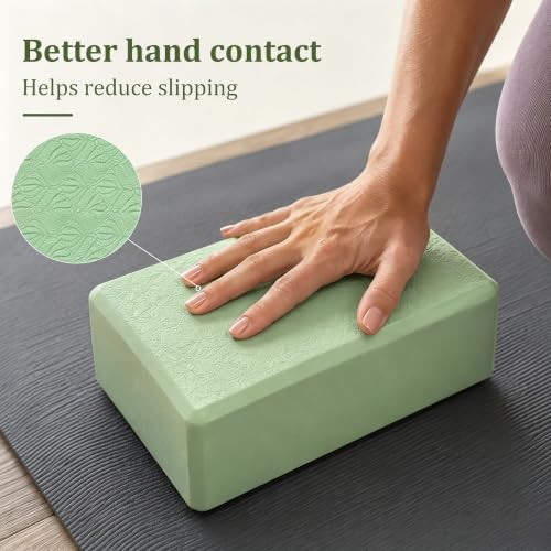 Trideer Yoga Blocks 2 Pack, Soft Non-Slip Foam Blocks with Beveled Edges for Alignment and Stretching in Yoga, Pilates, and Dance - Supportive, Lightweight, Odor Resistant, Latex-Free - color: Mint Green-Leaf Pattern