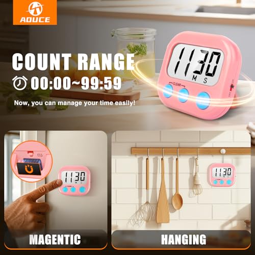 AOUCE Digital Kitchen Timers for Cooking, Timer for Kids 2 Pack Pink - color: Pink