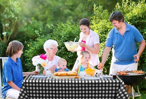 Utopia Kitchen Plastic Table Cloth Disposable [Black Check, 6 Pack] | Rectangle Tablecloth Waterproof Stain Resistant Party Table Cover - color: Black Check, size: 54X108 Inch - 6PC