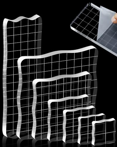 7 Pieces FIVEIZERO Acrylic Stamp Block with Grid Lines(Lace Edge) | Clear Stamping Blocks, Ideal for Scrapbooking Crafts Card Making, Decorative DIY Essential Stamping Tool - color: Lace Edge