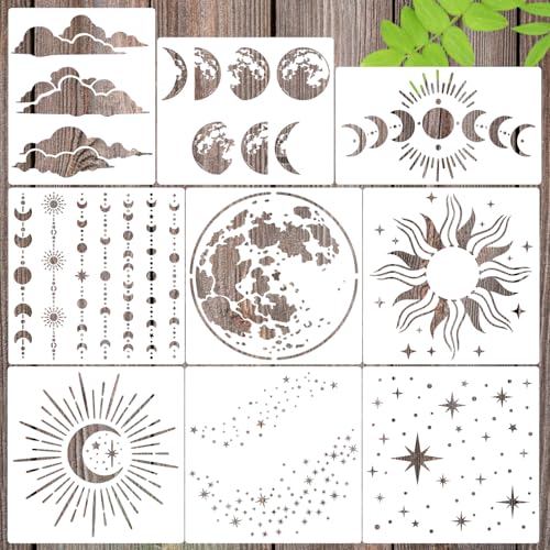 Moon Stencils for Painting Celestial Stencils Moon Phrase Stencil | Reusable Circular Stars Sun Clouds Stencil for Painting on Canvas Wood Furniture Fabric Walls - style: Moon