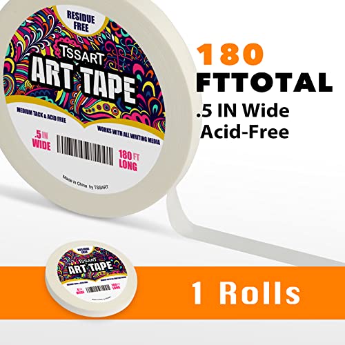 White Art Tape Medium Tack - Masking Artists Tape for Drafting Art Watercolor Painting Canvas Framing - Acid Free 1/2Inch/ 0.5inch Wide 180FT Long - size: 0.5inch