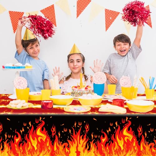 1Pc Fire Party Plastic Tablecloth 54 x 87 Inch Long Table Cover, Flame Party Tablecover for Fire Fighting Theme Kids Baby Shower Birthday Dinner Picnic Kitchen Event - color: Fire